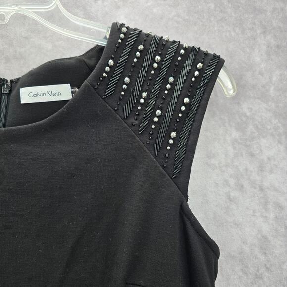 Calvin Klein Black Silver Beaded Knee Length Stretchy Dress Large 12 - Picture 7 of 8